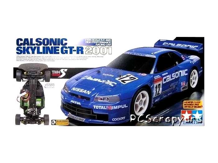好評 Tamiya • 58285 Calsonic (Radio • TA04-S • 2001 GT-R Skyline ホビーラジコン