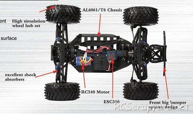 FS Racing Max-4 - 1:10 Elektrisch Monster Truck Chassis