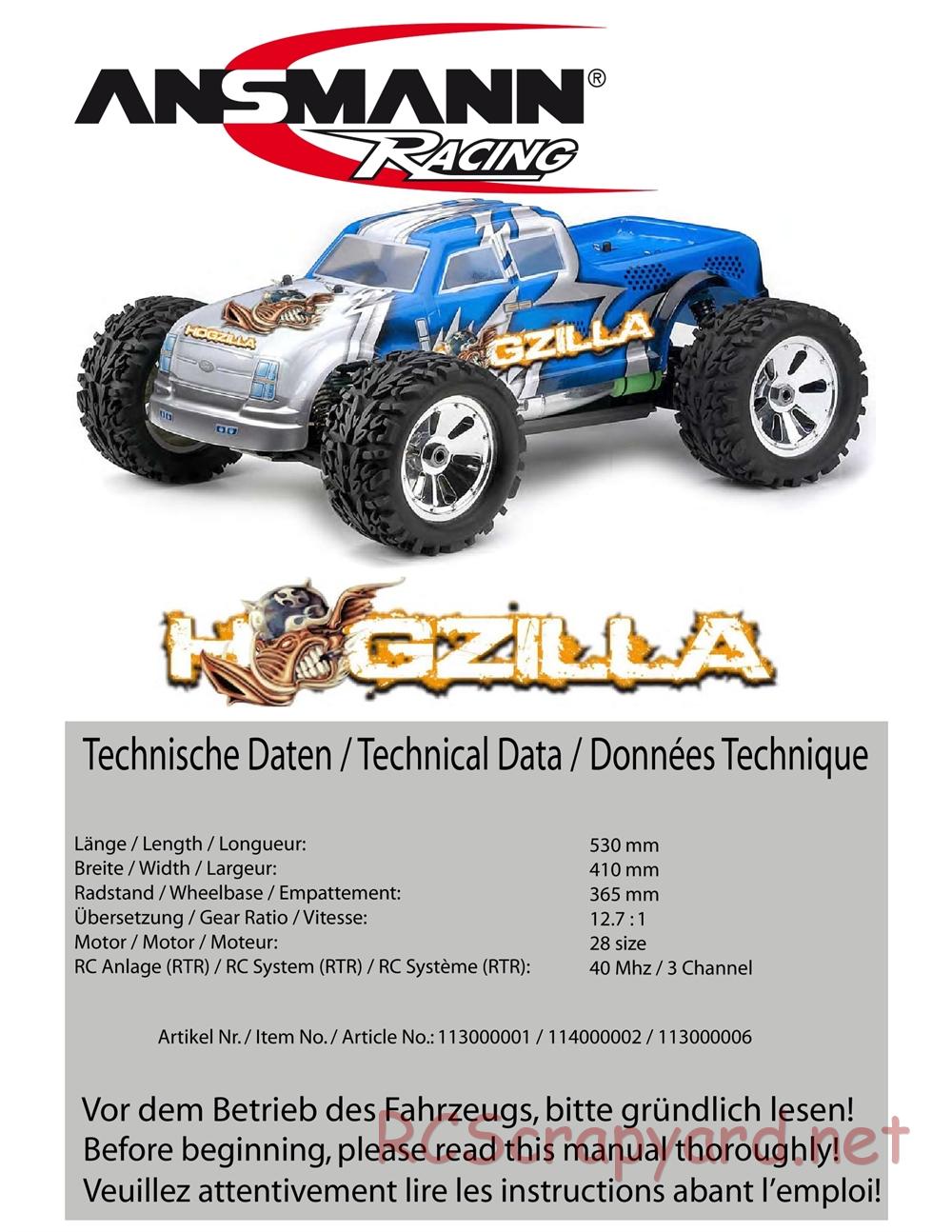 Ansmann - Hogzilla - Manual - Page 1
