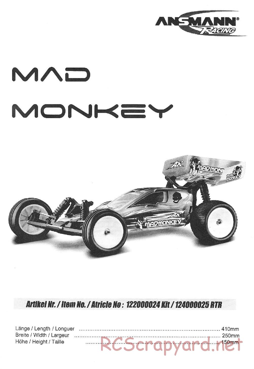 Ansmann - Mad Monkey - Kit / RTR - Manual - Page 1