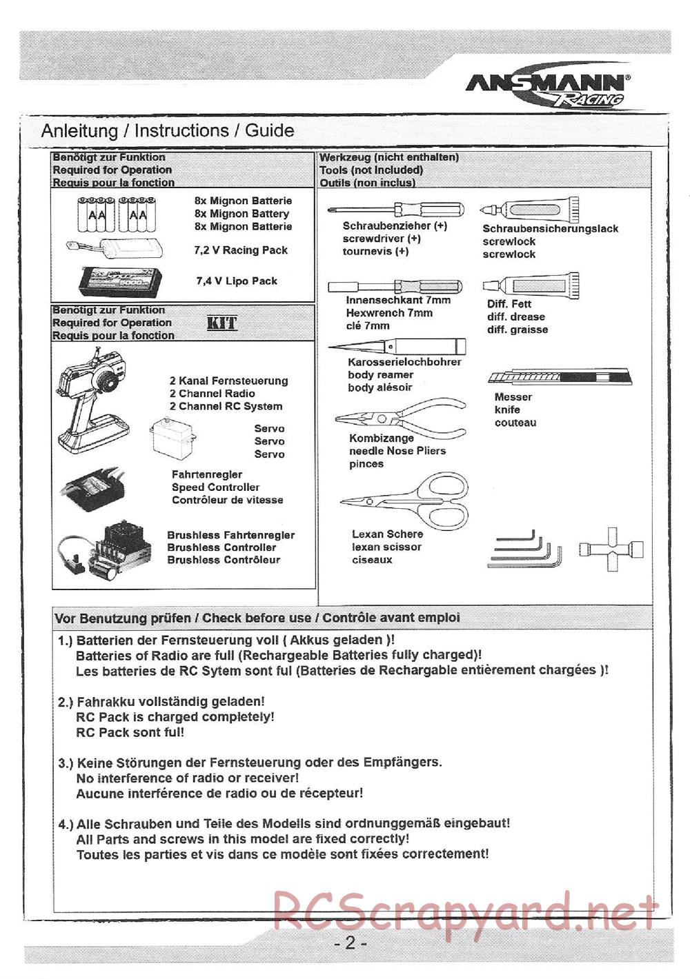 Ansmann - Mad Monkey - Kit / RTR - Manual - Page 2
