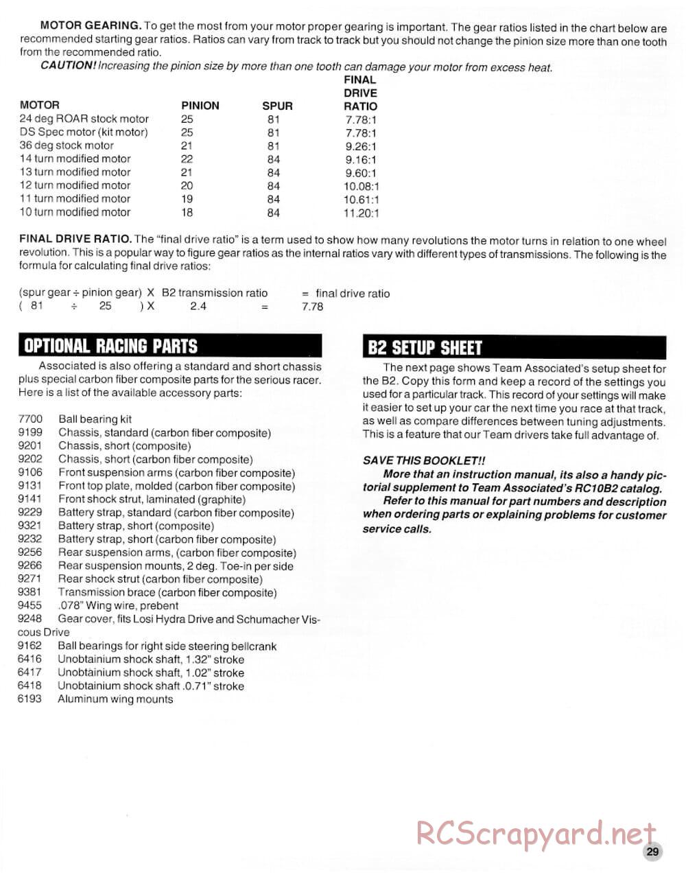 Team Associated - RC10 B2 - Manual - Page 29