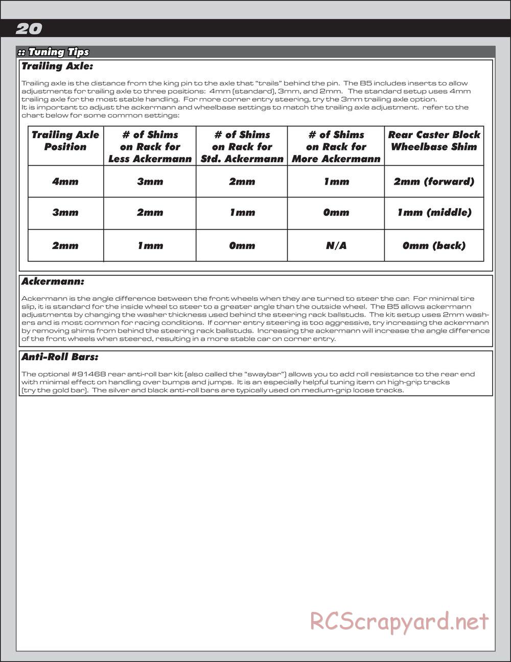 Team Associated - RC10 B5 Team Kit - Manual - Page 20