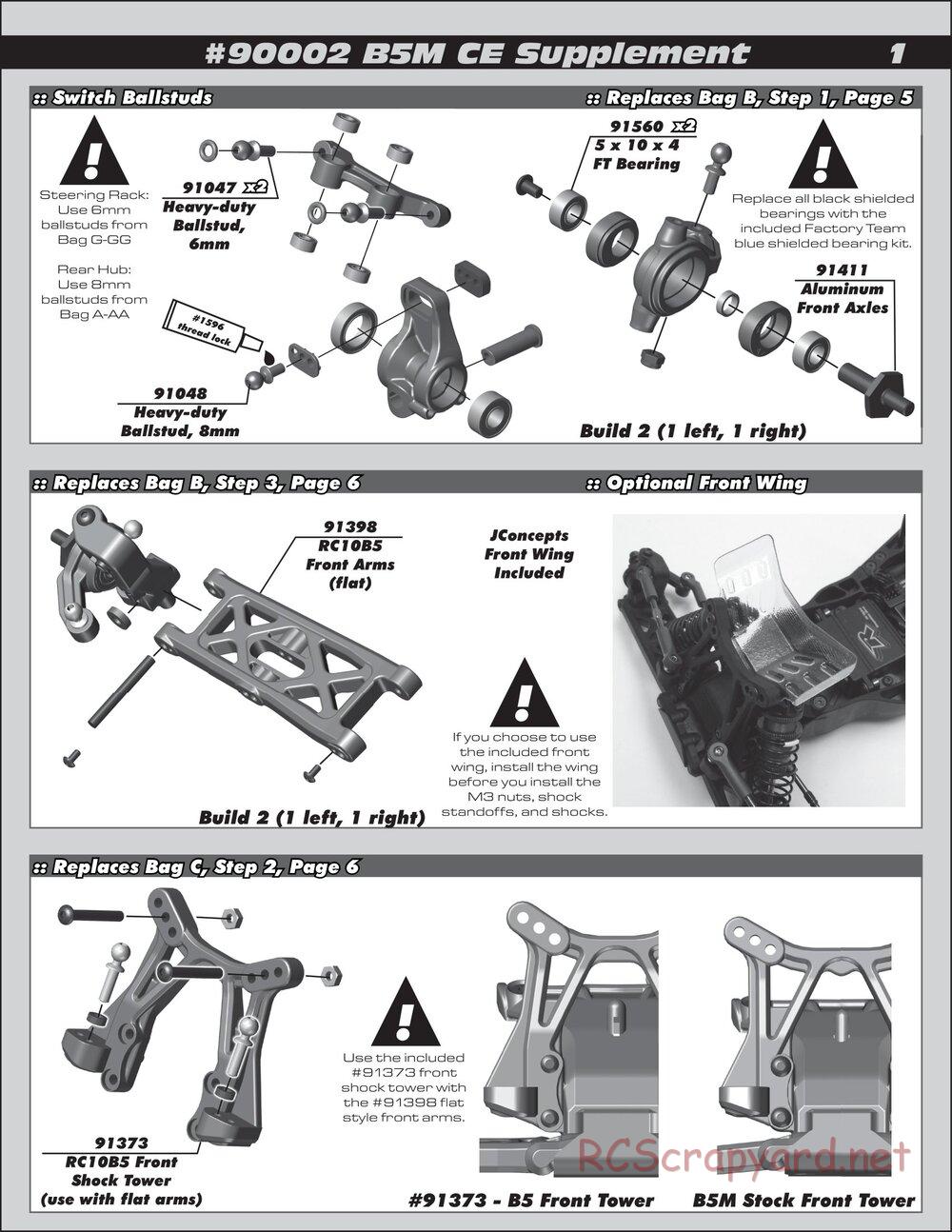 Team Associated - RC10 B5M Champions Edition - Manual Supplement - Page 1