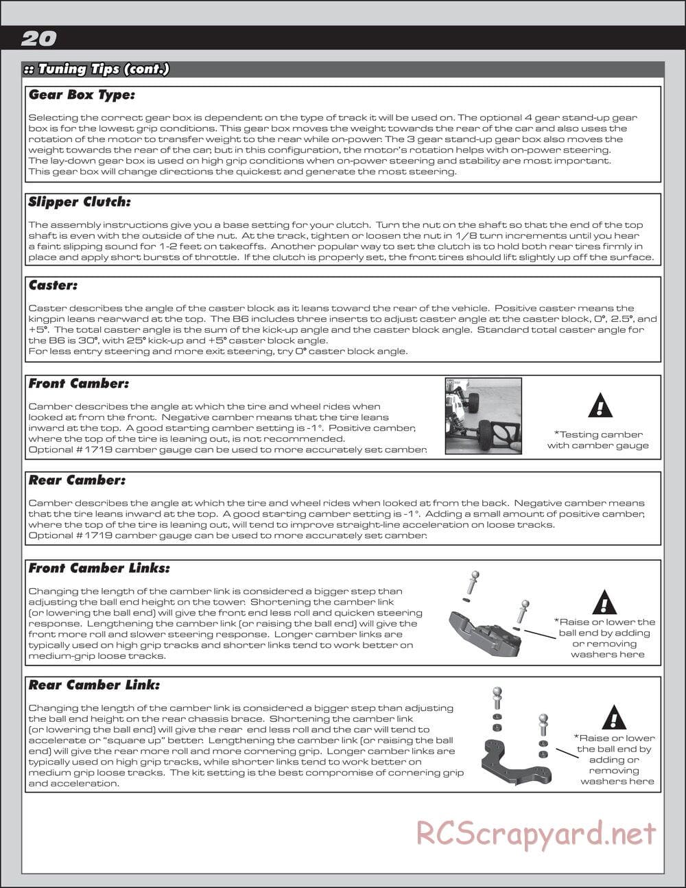Team Associated - RC10 B6 Team Kit - Manual - Page 20