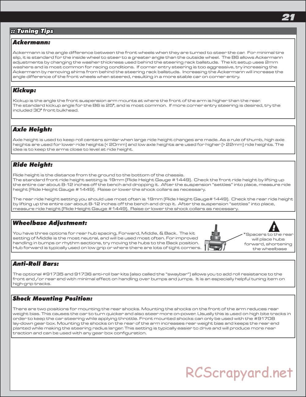 Team Associated - RC10 B6 Team Kit - Manual - Page 21
