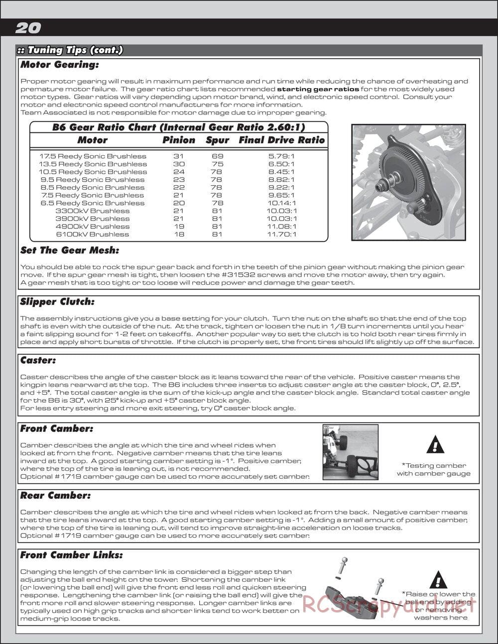 Team Associated - RC10 B6D Team Kit - Manual - Page 20