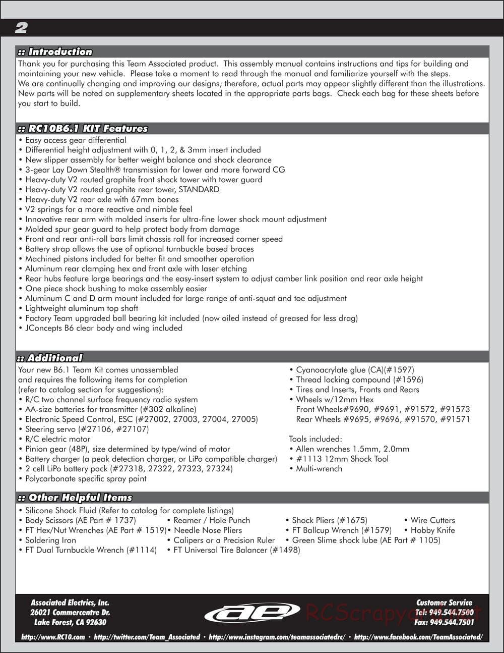 Team Associated - RC10 B6.1 Team Kit - Manual - Page 2