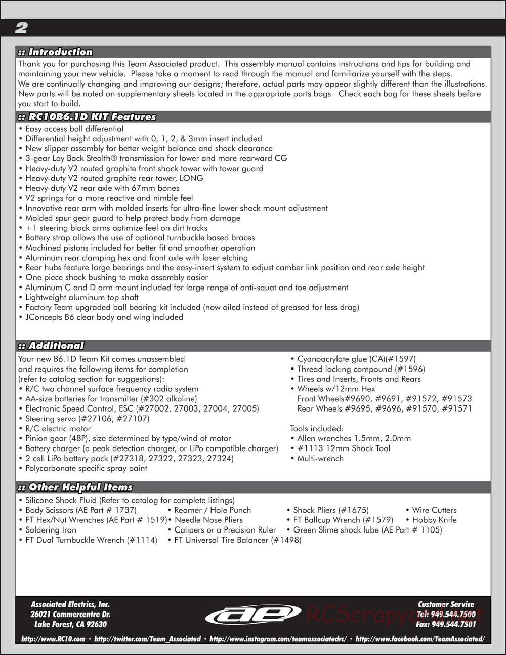 Team Associated - RC10 B6.1D Team Kit - Manual - Page 2