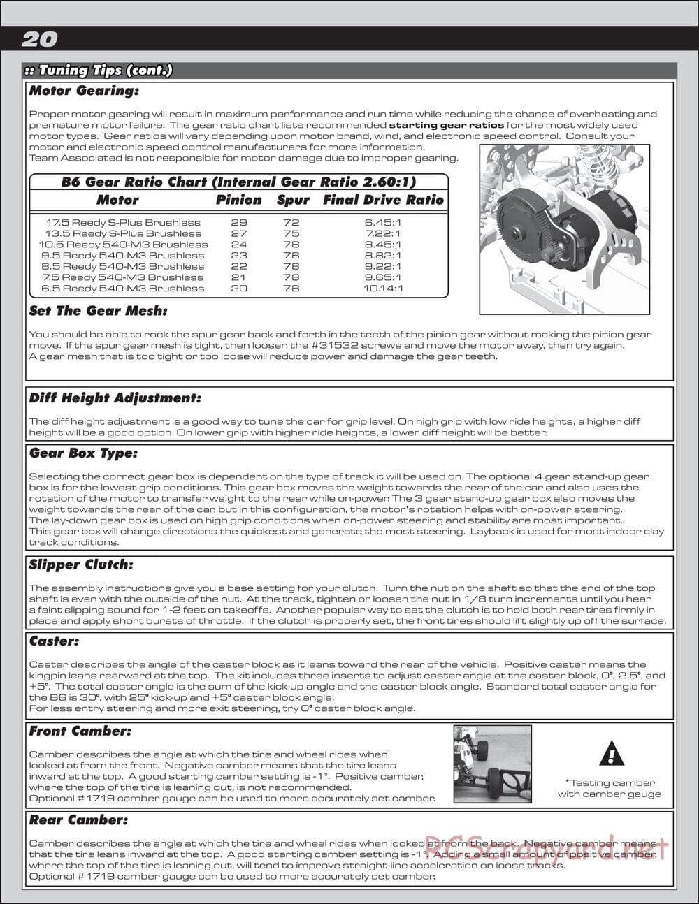 Team Associated - RC10 B6.1 Factory Lite - Manual - Page 20
