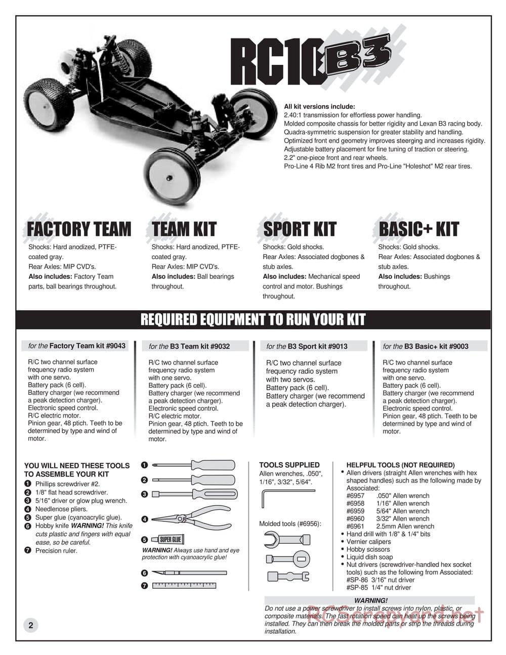Team Associated - RC10 B3 - Manual - Page 2