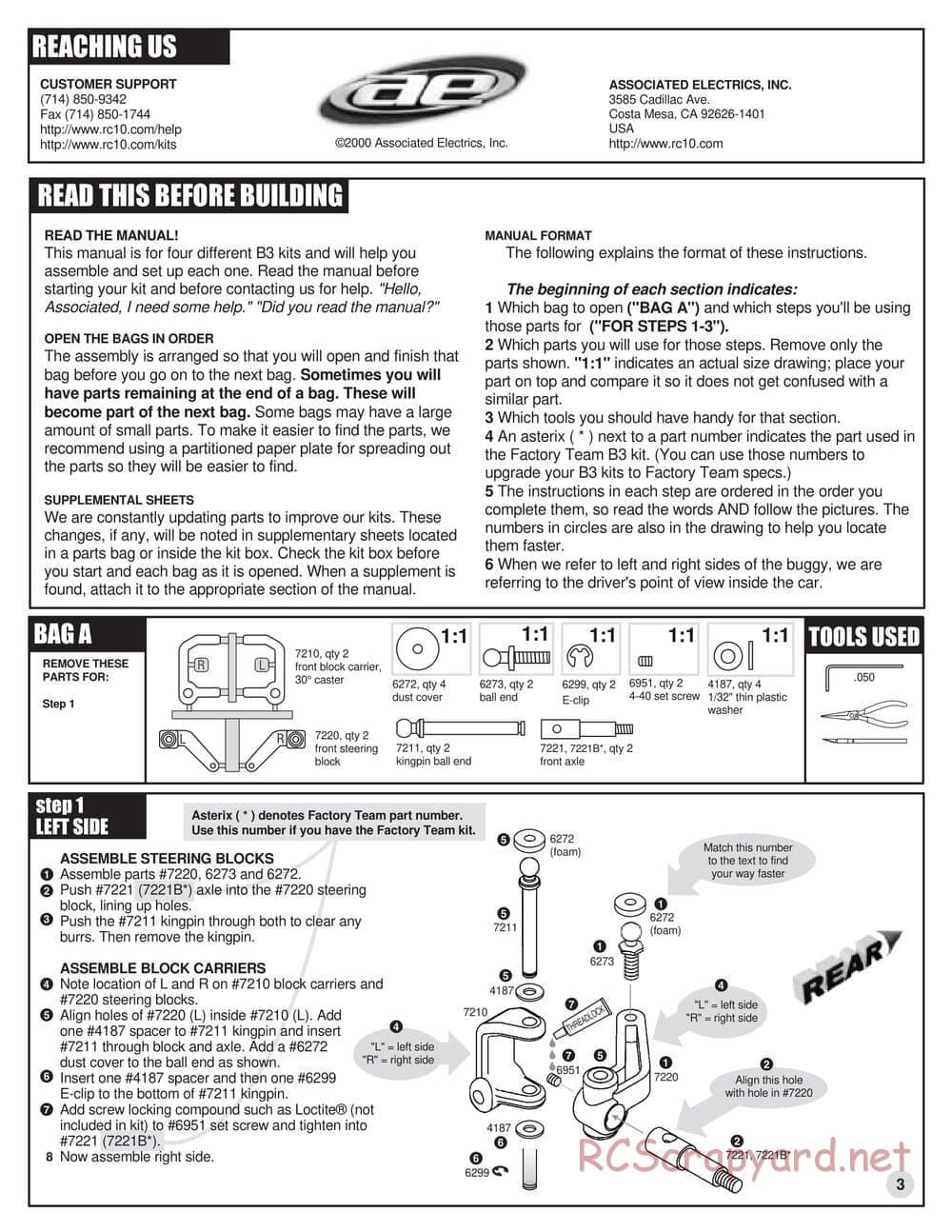 Team Associated - RC10 B3 - Manual - Page 3