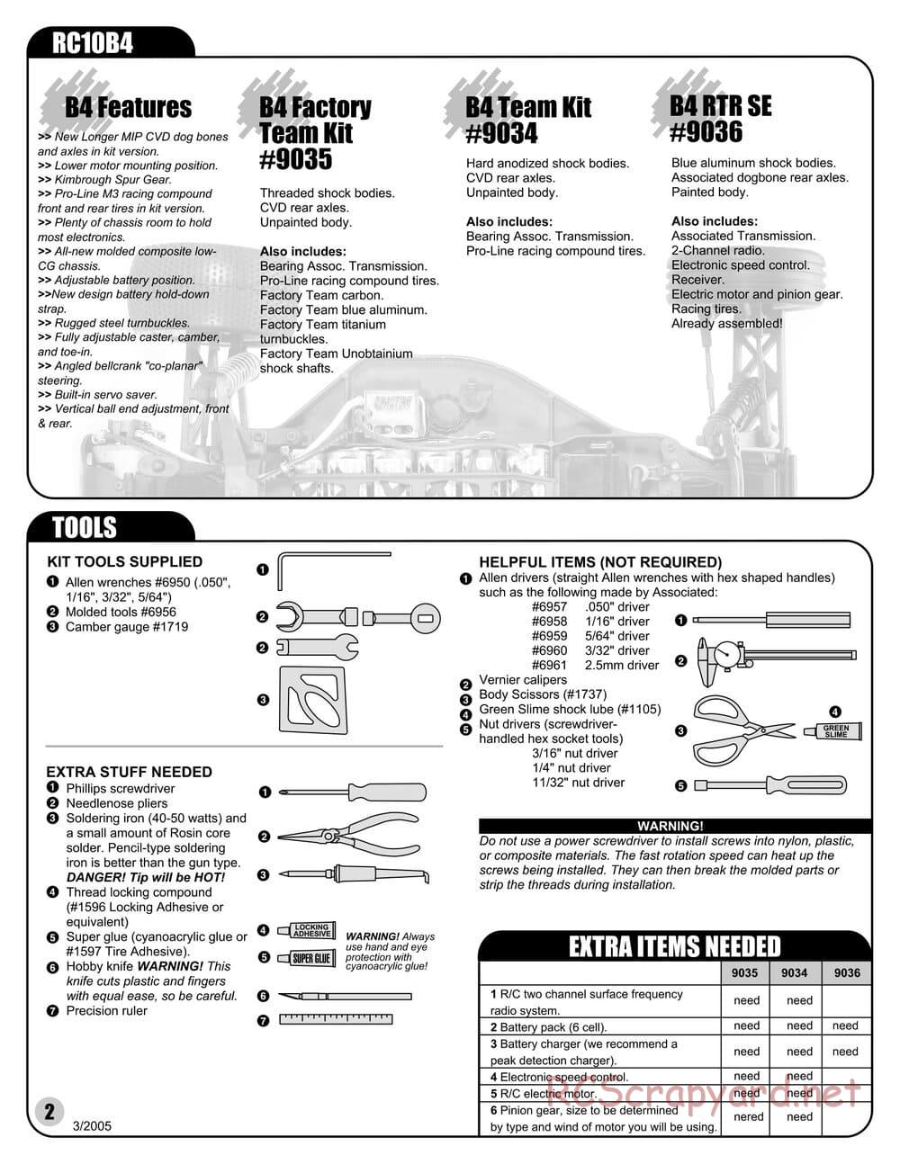Team Associated - RC10 B4 Factory Team - Manual - Page 2