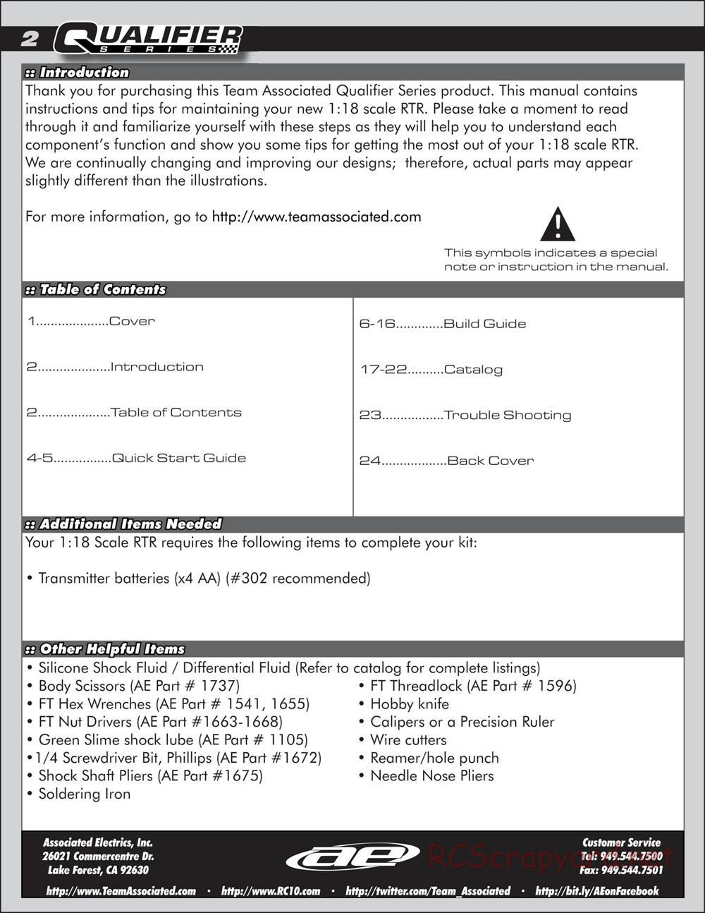 Team Associated - Apex Touring 1:18 - Manual - Page 2