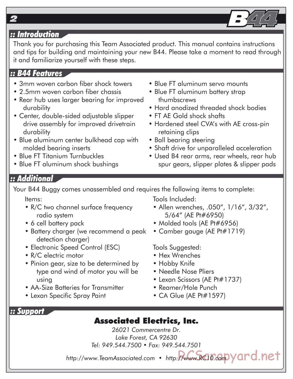 Team Associated - B44 Factory Team - Manual - Page 2