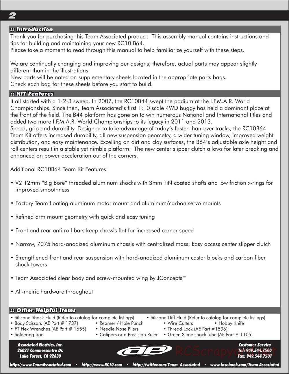 Team Associated - B64 Team - Manual - Page 2
