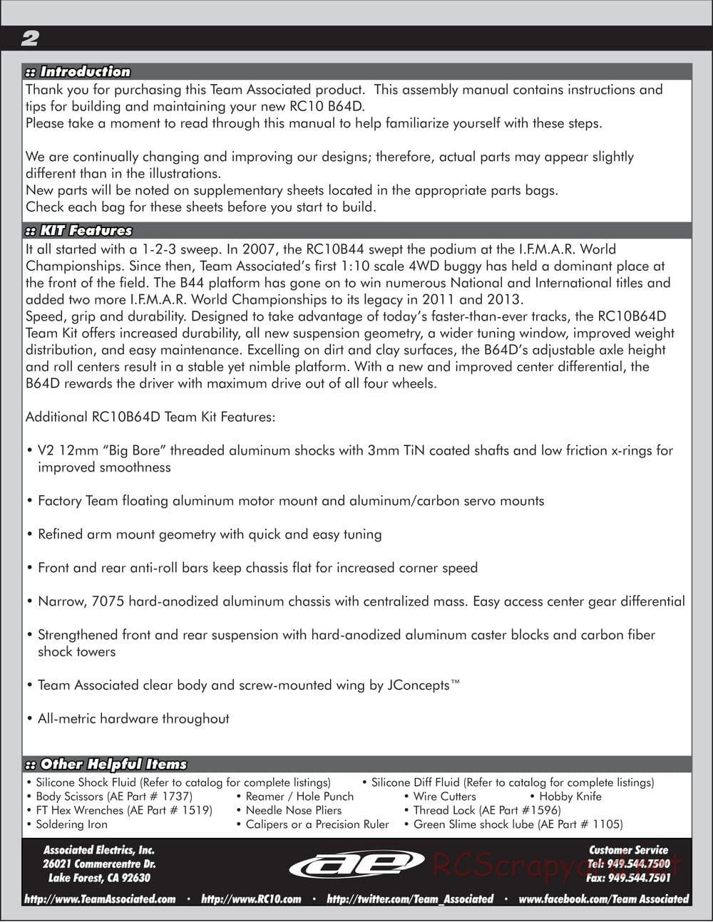 Team Associated - RC10 B64D Team - Manual - Page 2