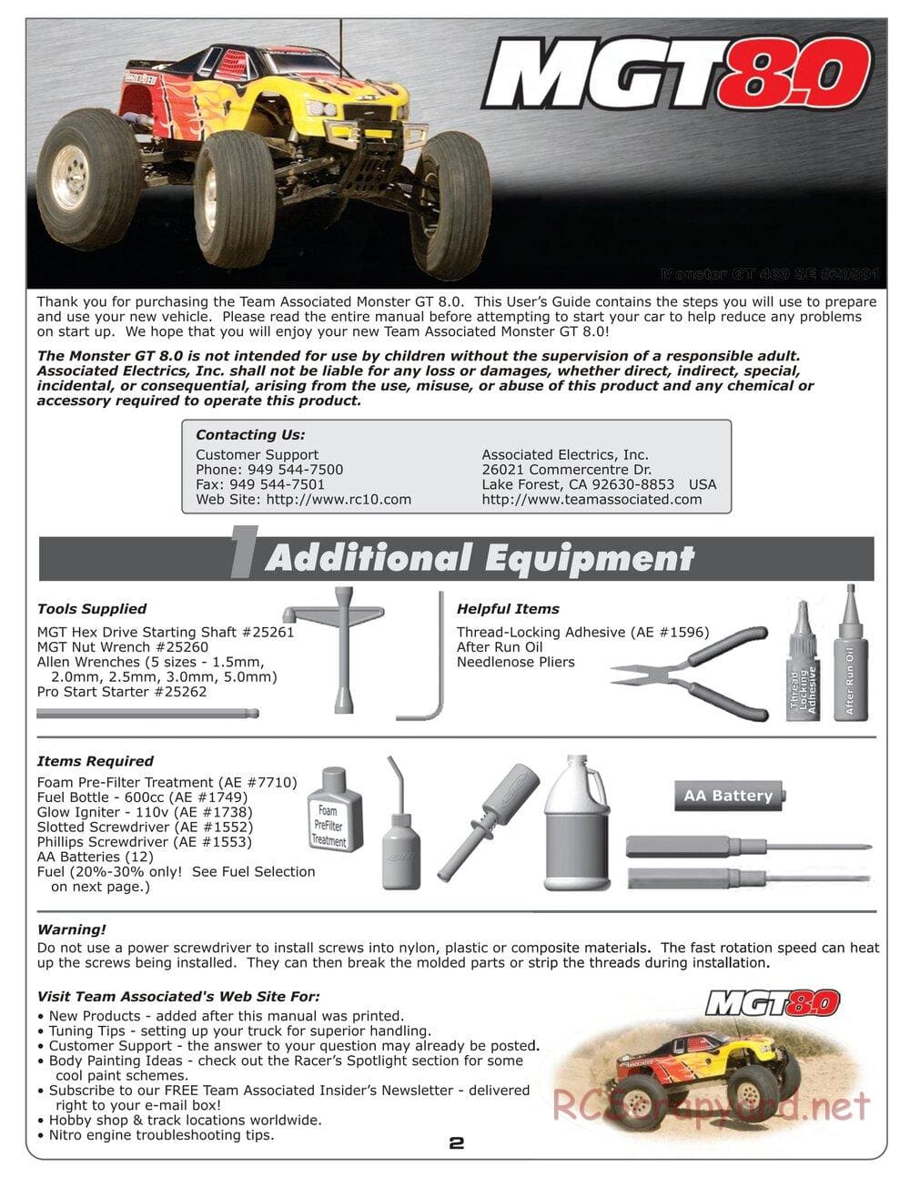 Team Associated - MGT 8.0 - Manual - Page 2