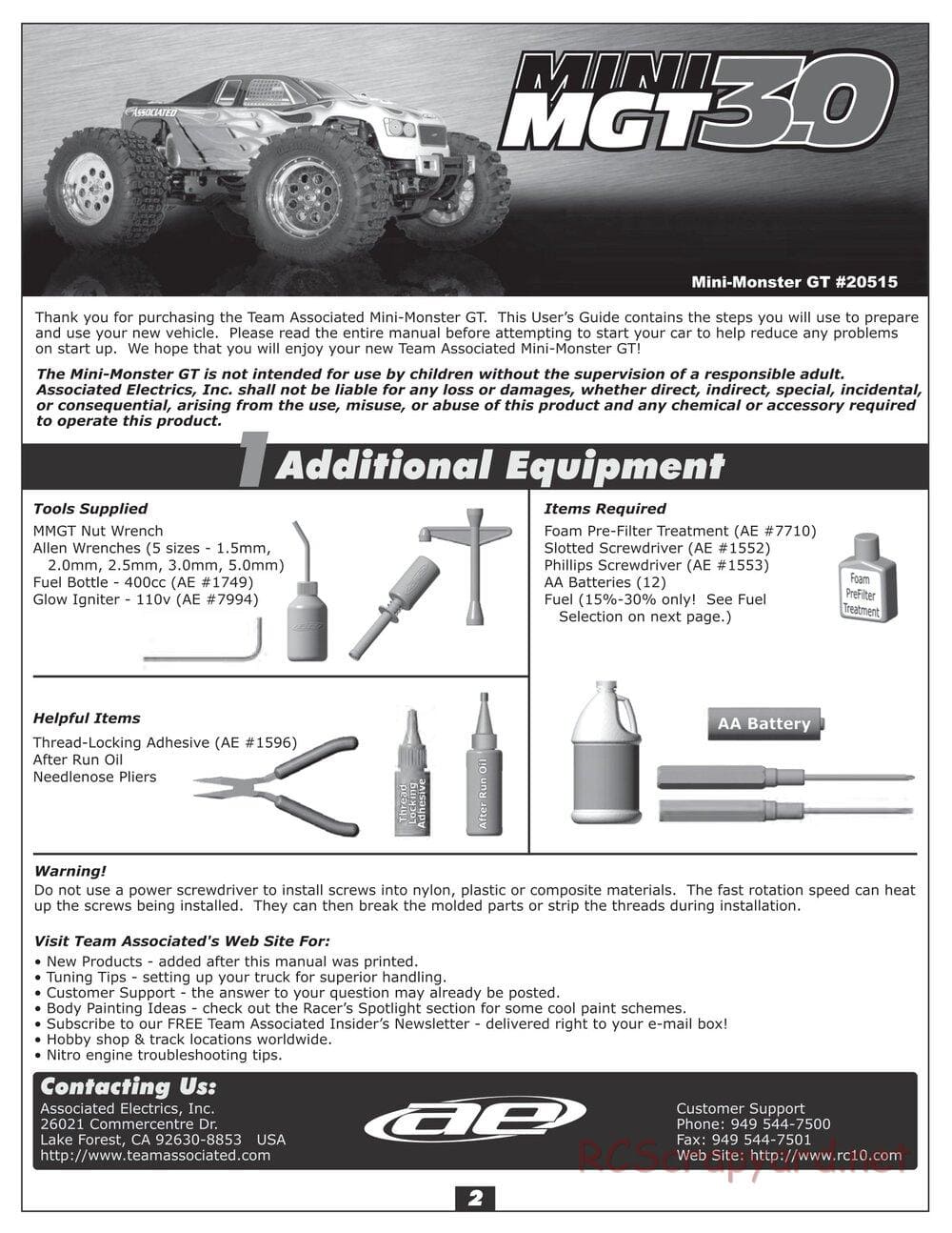 Team Associated - Mini MGT 3.0 - Manual - Page 2