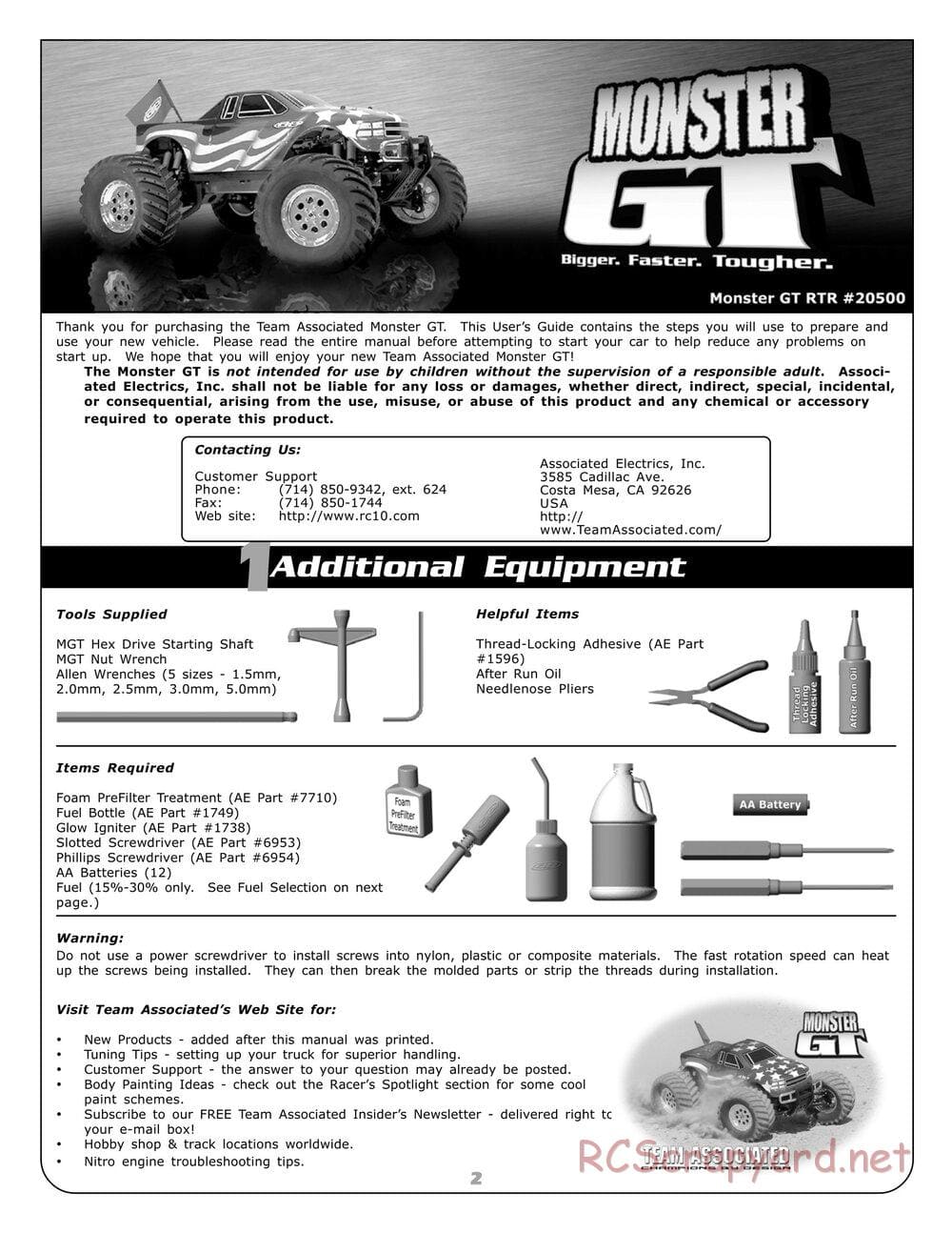 Team Associated - Monster GT - Manual - Page 2