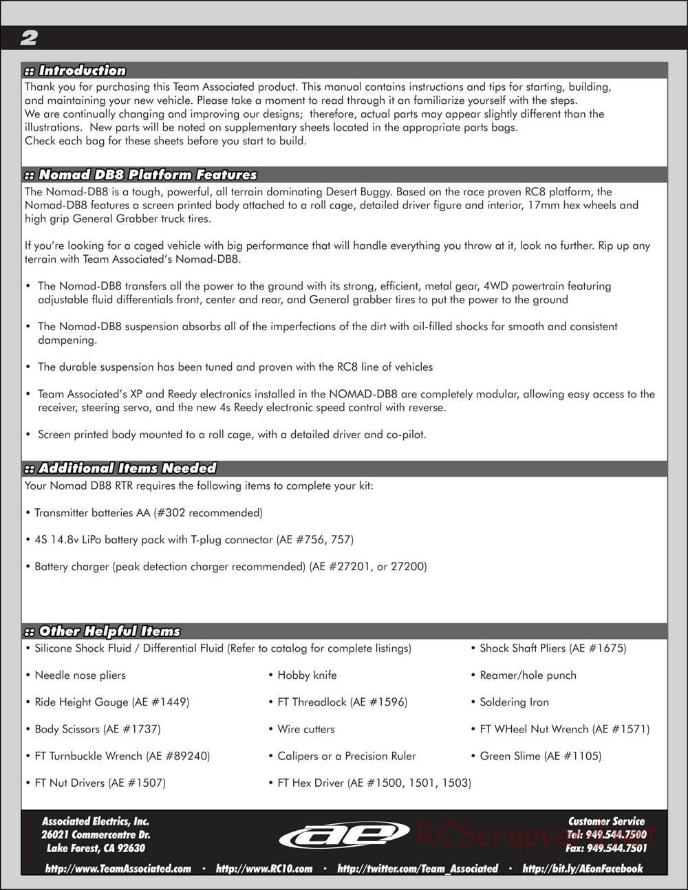 Team Associated - Nomad DB8 - Manual - Page 2