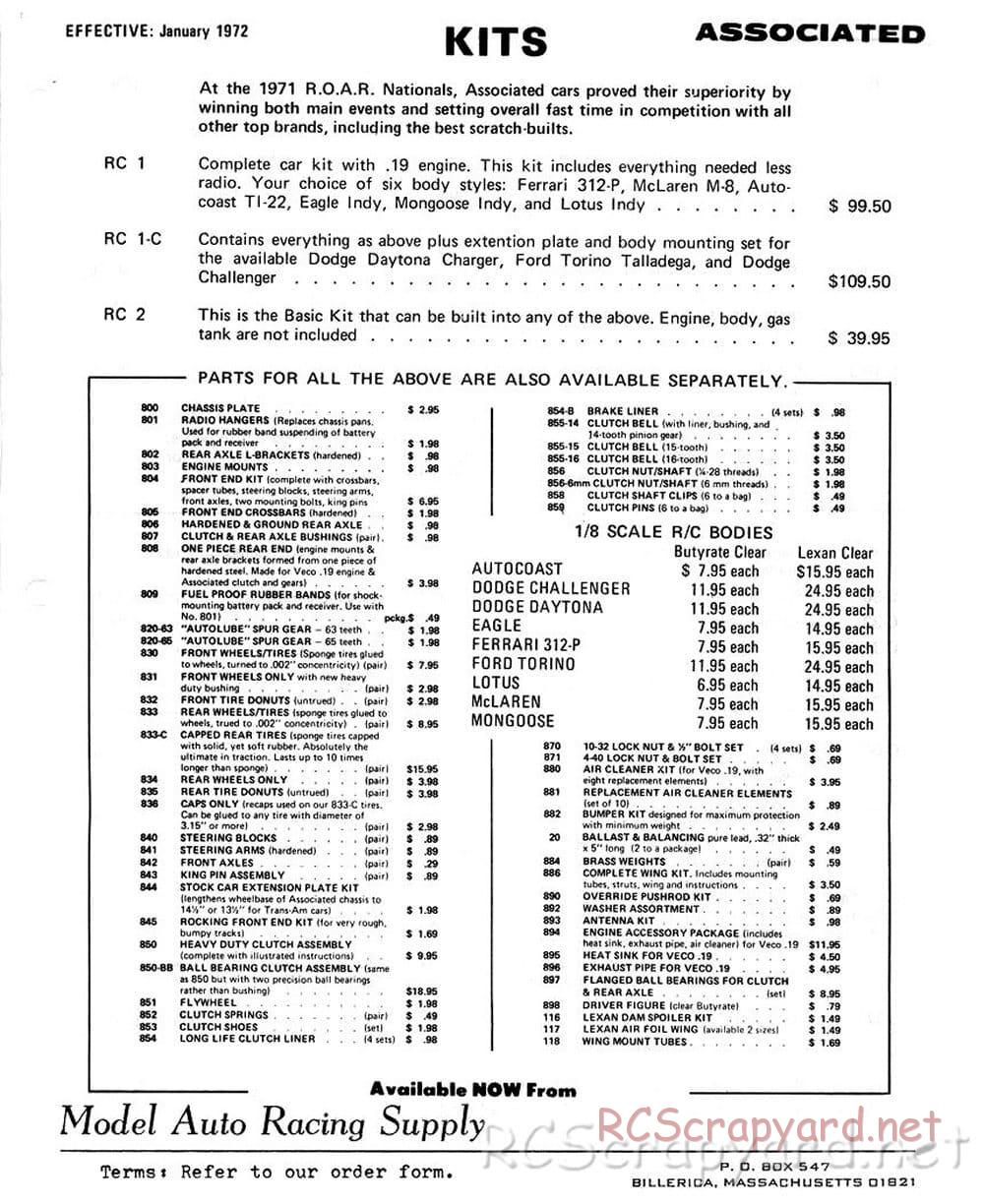 Team Associated - RC1 / RC1-C / RC2 - Parts List