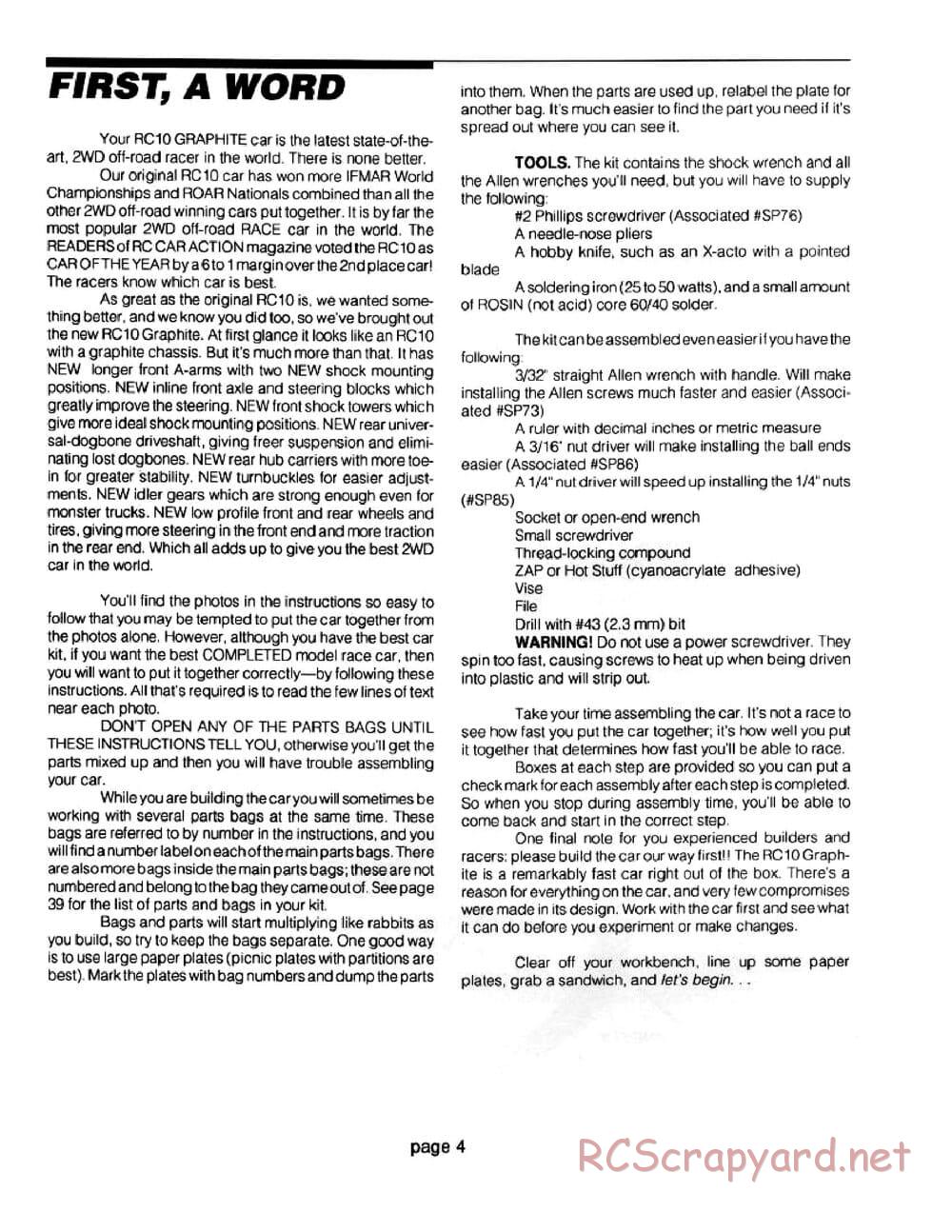 Team Associated - RC10 Graphite - Manual - Page 4
