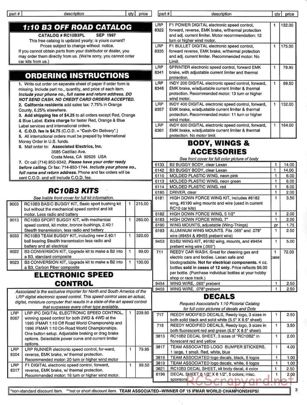 Team Associated - RC10 B3 - 1997 Parts Catalog - Page 3