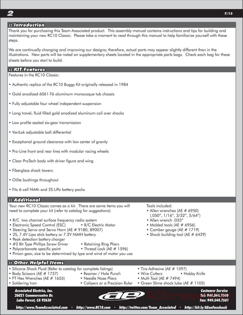 Team Associated - RC10 Classic - Manual - Page 2