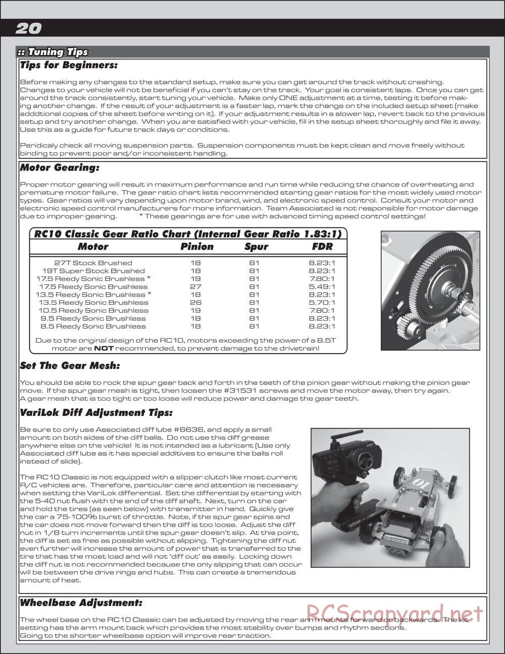 Team Associated - RC10 Classic - Manual - Page 20