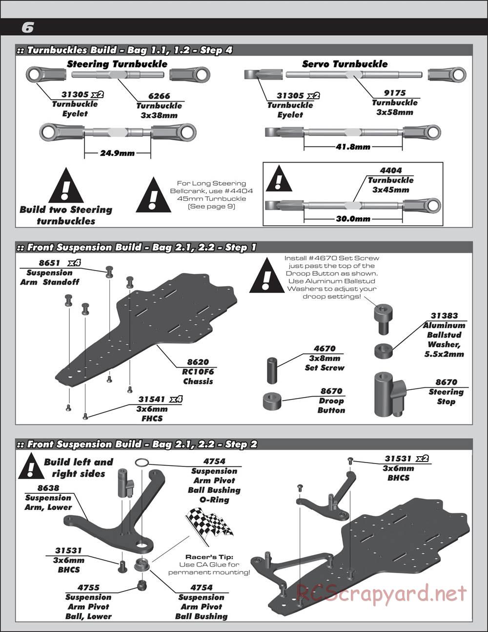 Team Associated - RC10 F6 Factory Team - Manual - Page 6