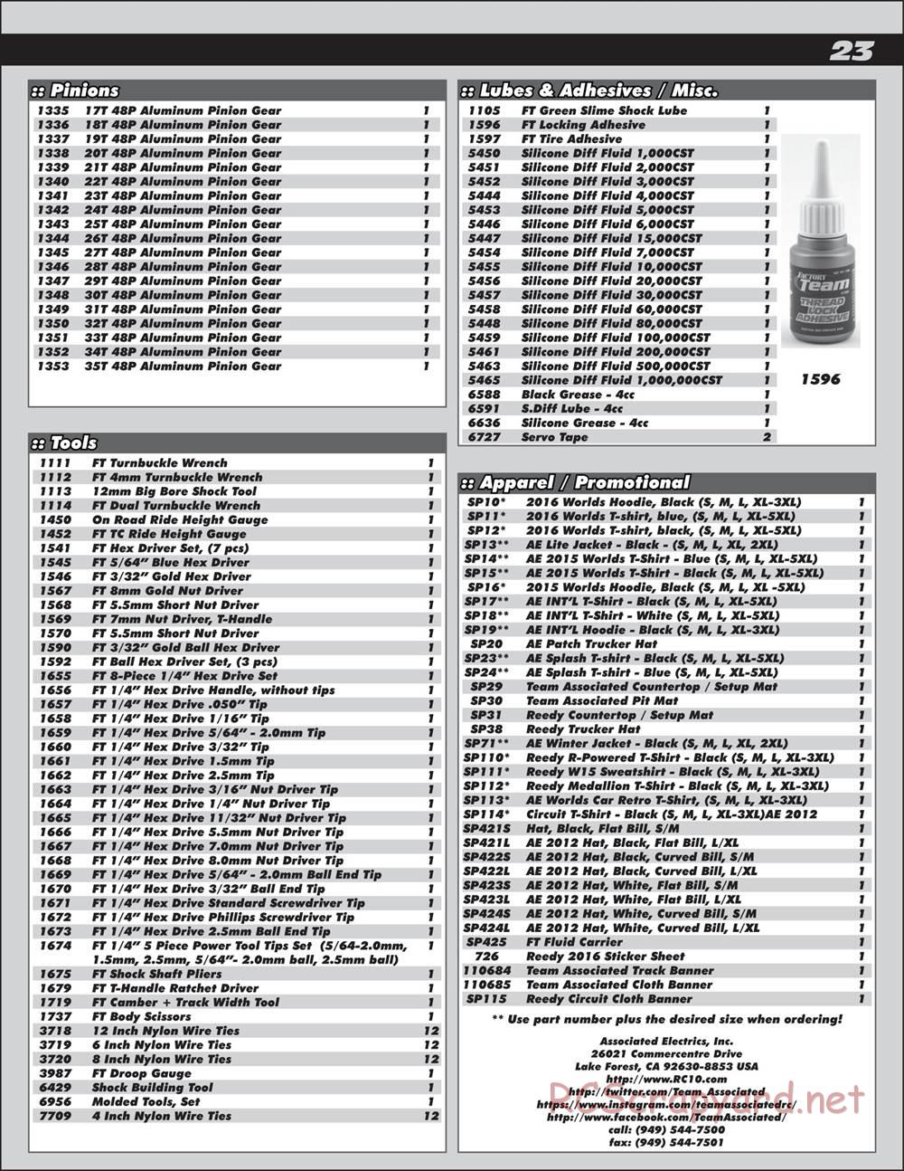 Team Associated - RC10 F6 Factory Team - Manual - Page 23