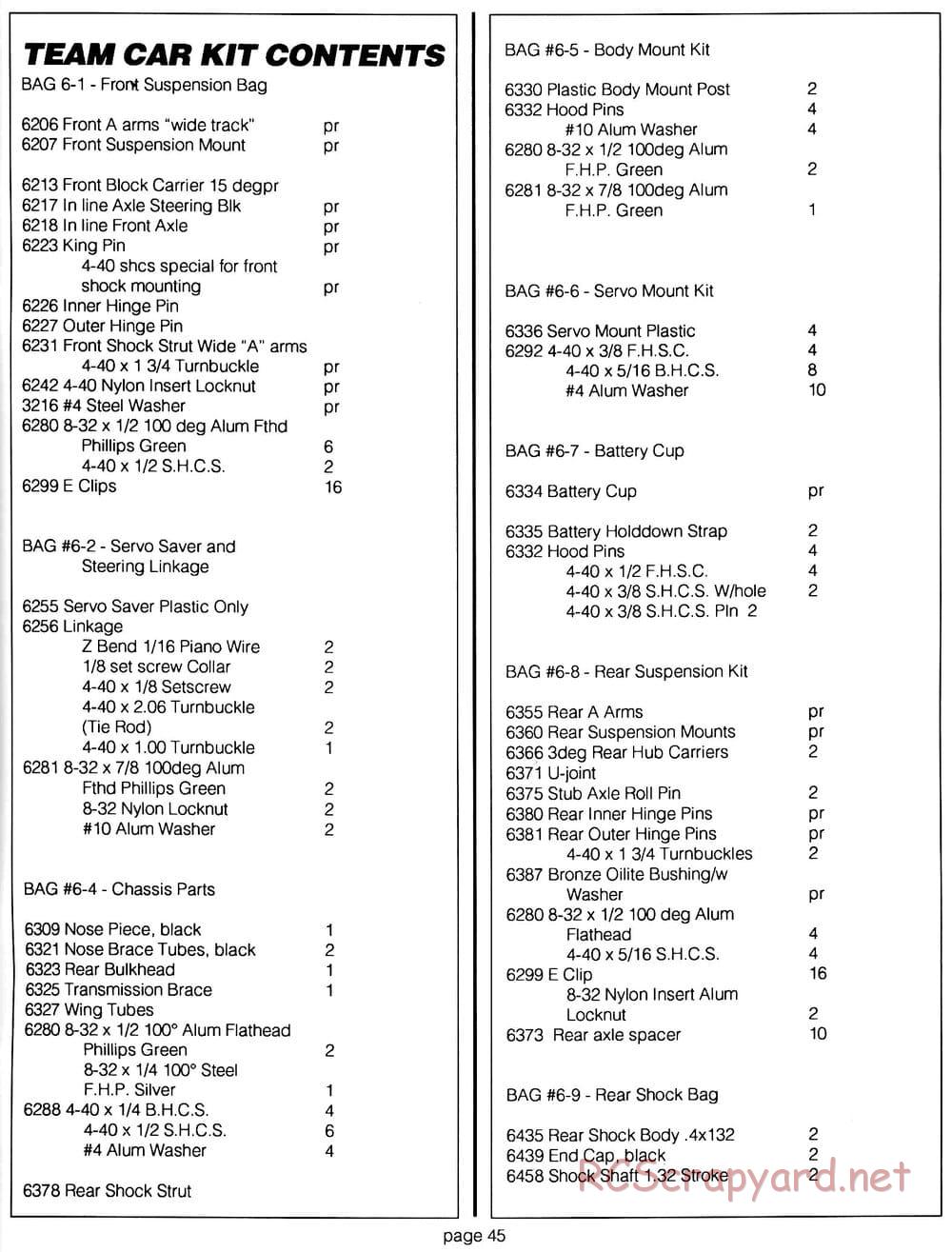 Team Associated - RC10 Team Car - Manual - Page 44