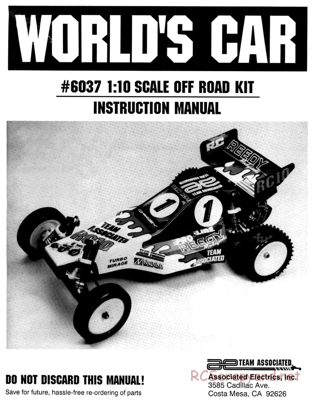 Team Associated - RC10 World's Car - 1994 - 6037 - Manual - Page 1