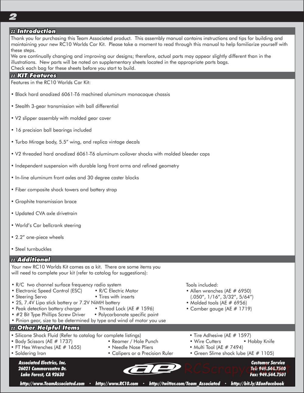 Team Associated - RC10 World's Car - Manual - Page 2