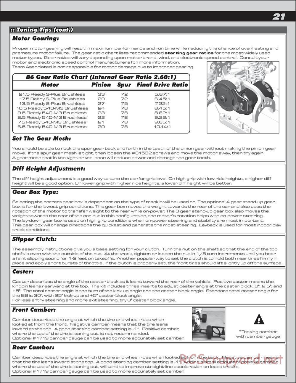 Team Associated - RC10 B6.2 Team - Manual - Page 21