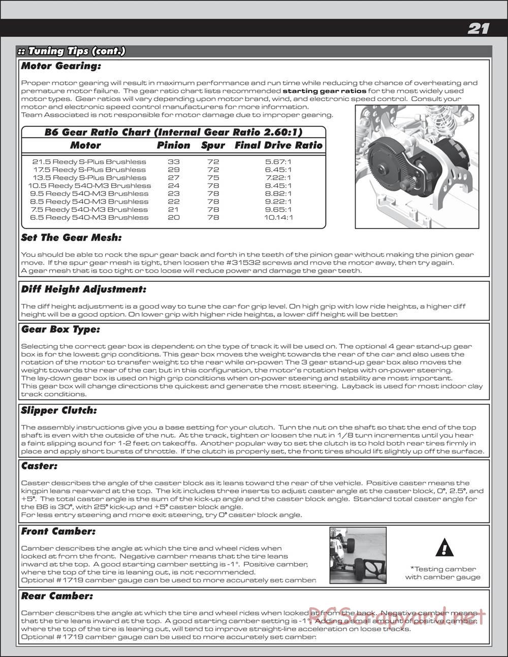 Team Associated - RC10 B6.2D Team - Manual - Page 21