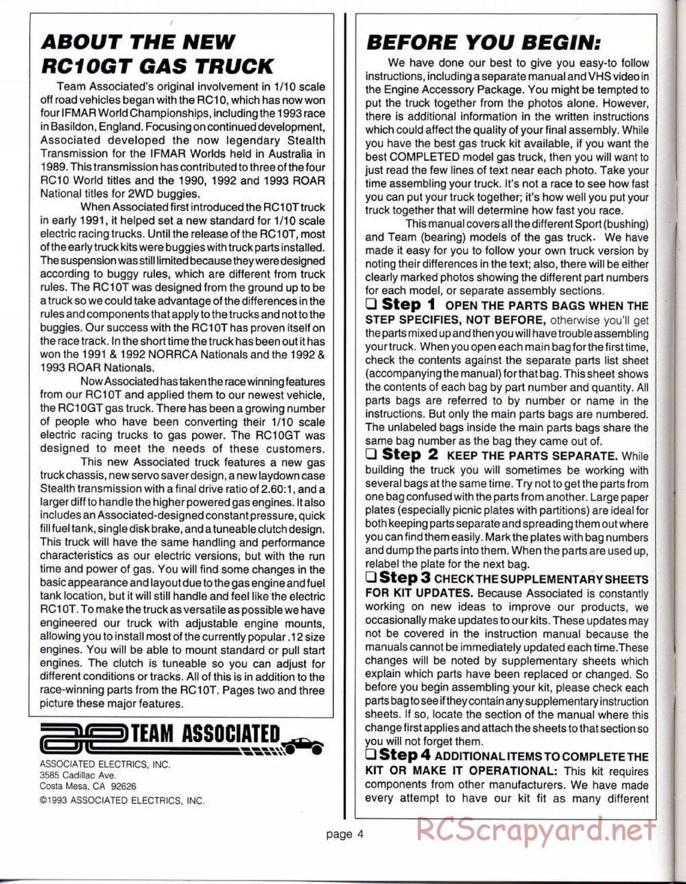 Team Associated - RC10GT (1993) - Manual - Page 4