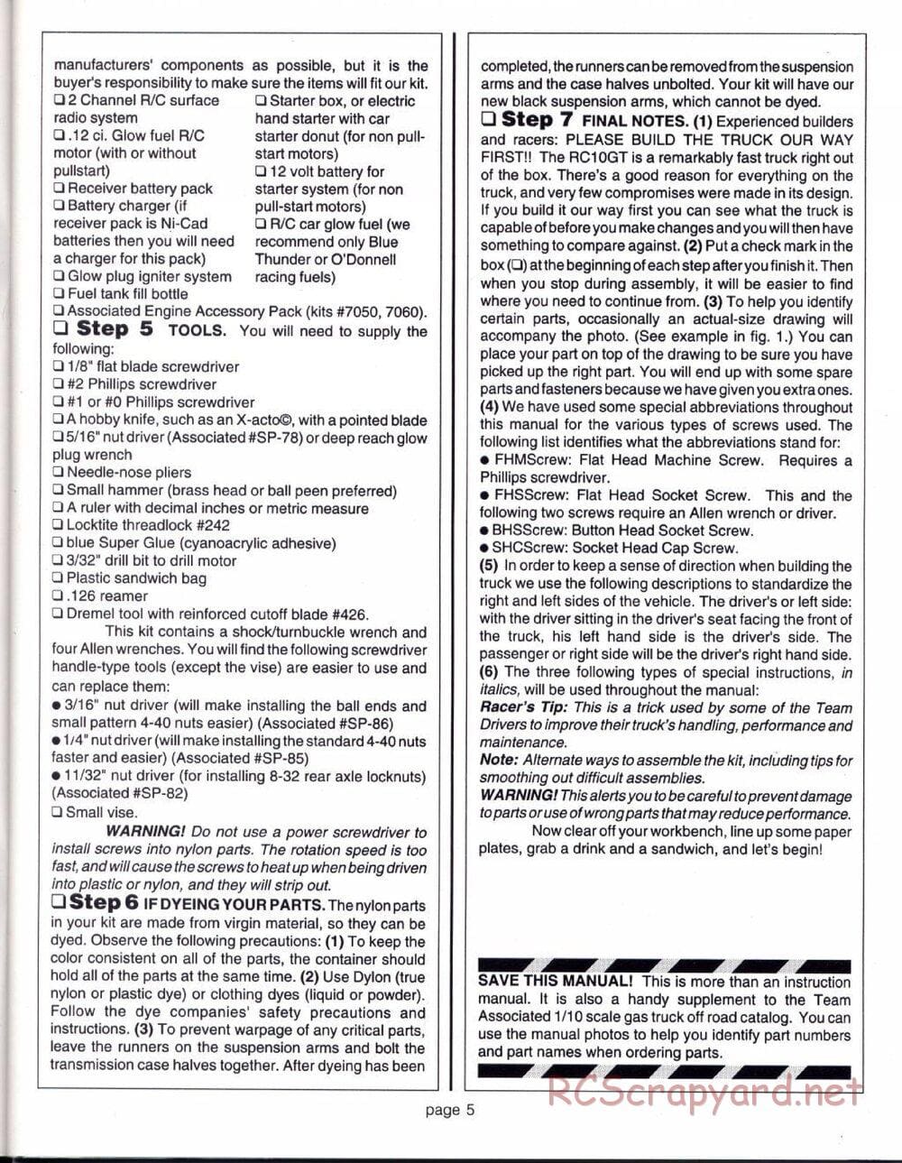 Team Associated - RC10GT (1993) - Manual - Page 5