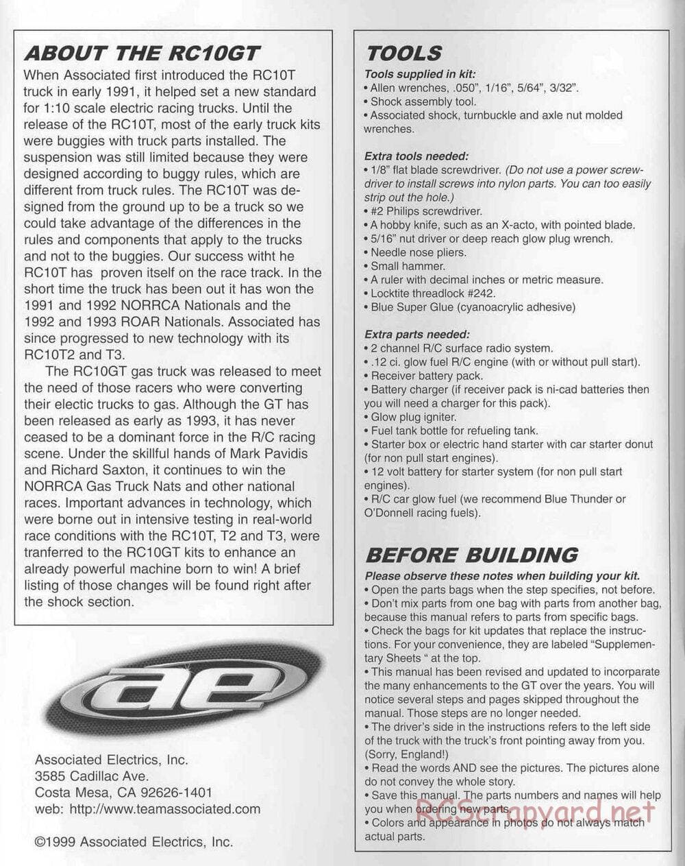 Team Associated - RC10GT (1999) - Manual - Page 2