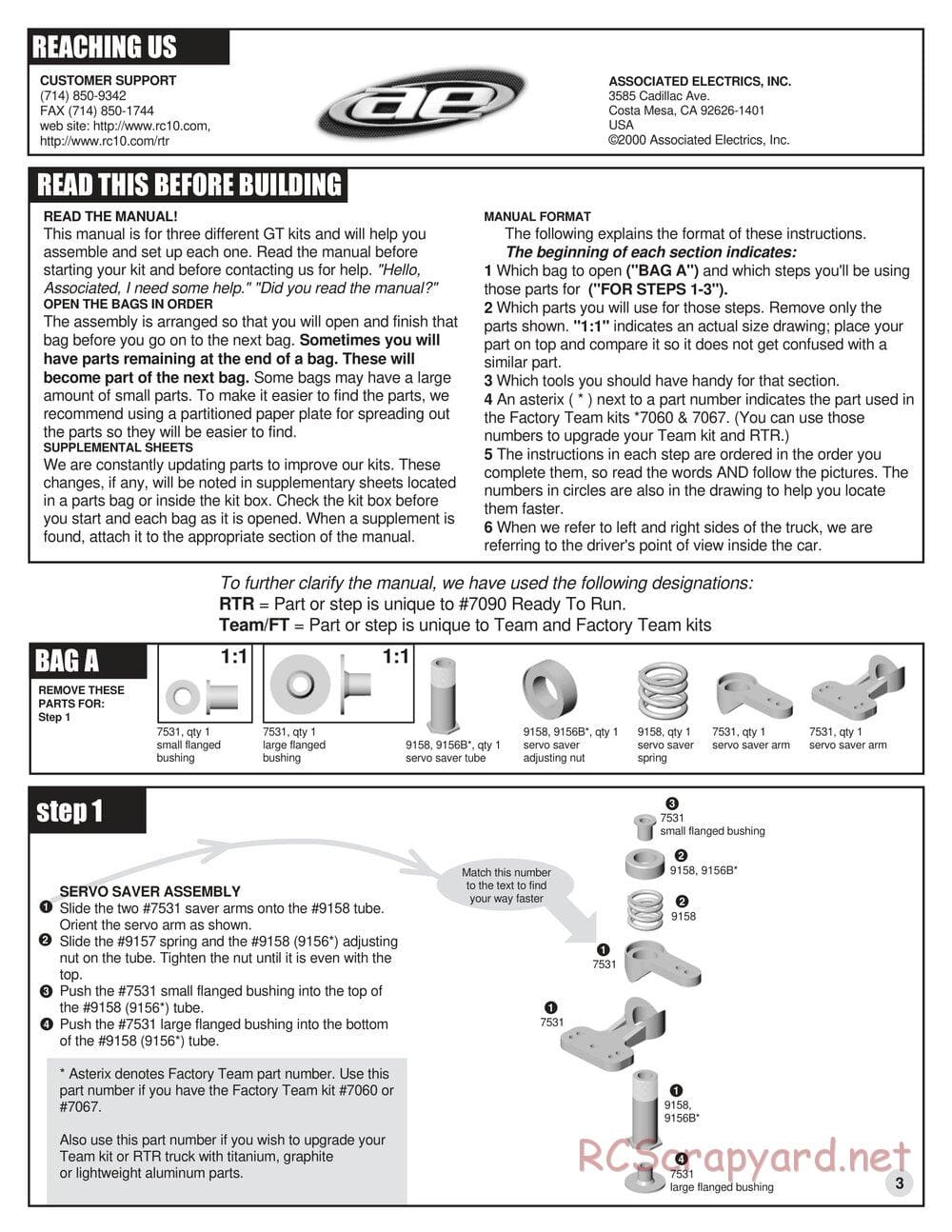 Team Associated - RC10GT (2000) - Manual - Page 3