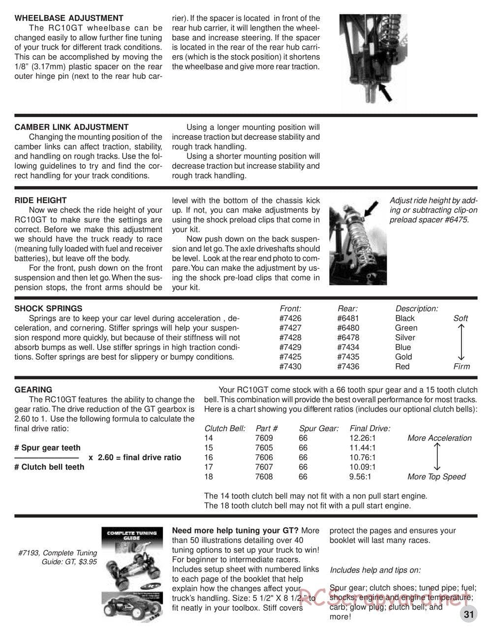 Team Associated - RC10GT (2000) - Manual - Page 31