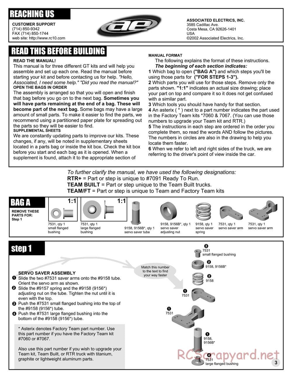 Team Associated - RC10GT RTR Plus - Manual - Page 3