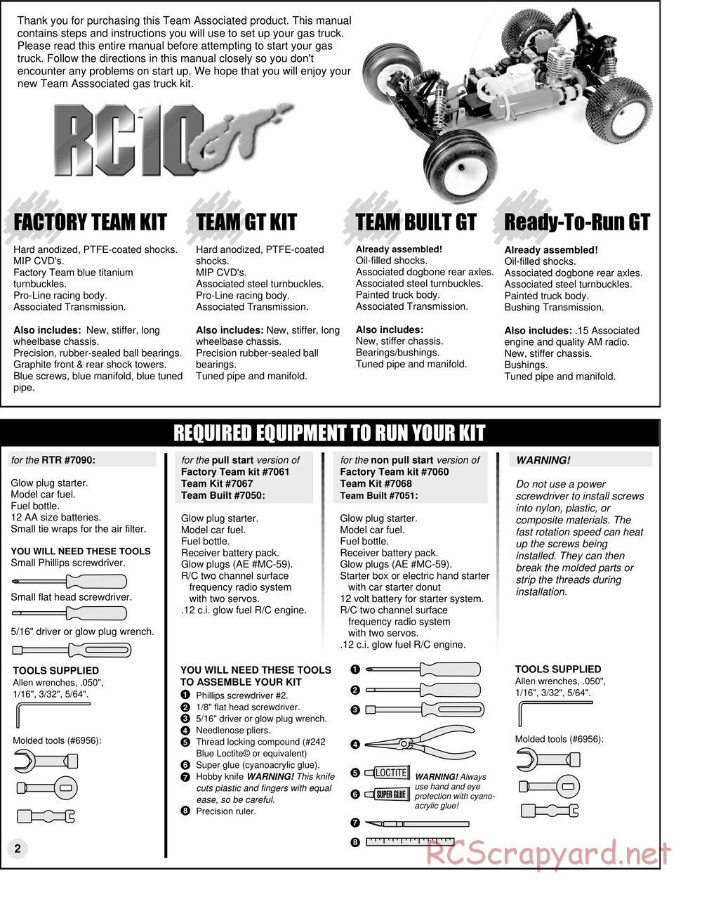 Team Associated - RC10GT Team Built - Manual - Page 2