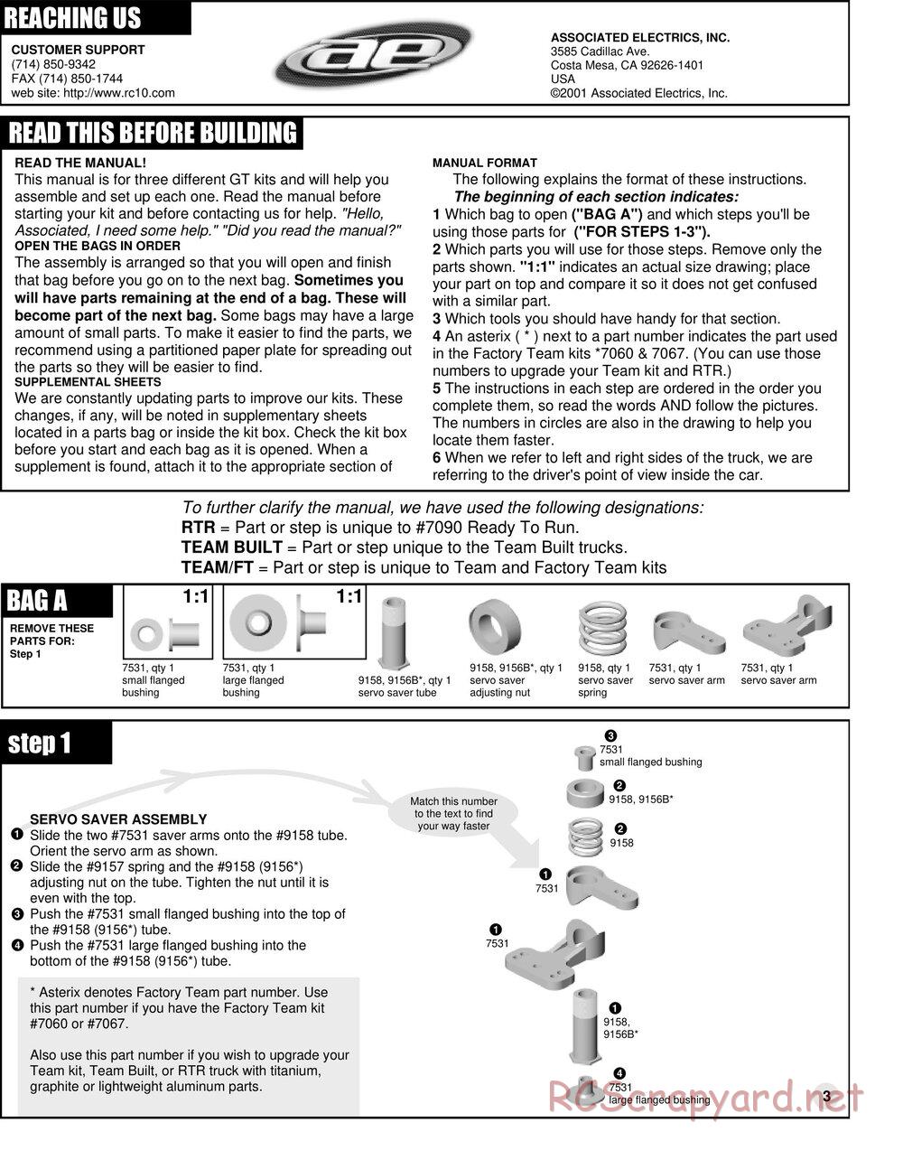 Team Associated - RC10GT Team Built - Manual - Page 3