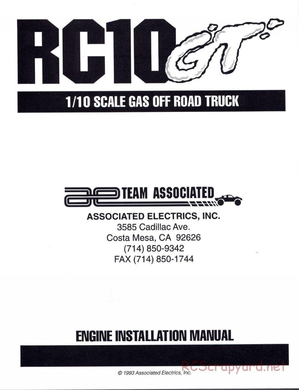 Team Associated - RC10GT (1993) - Motor Installation Manual - Page 20