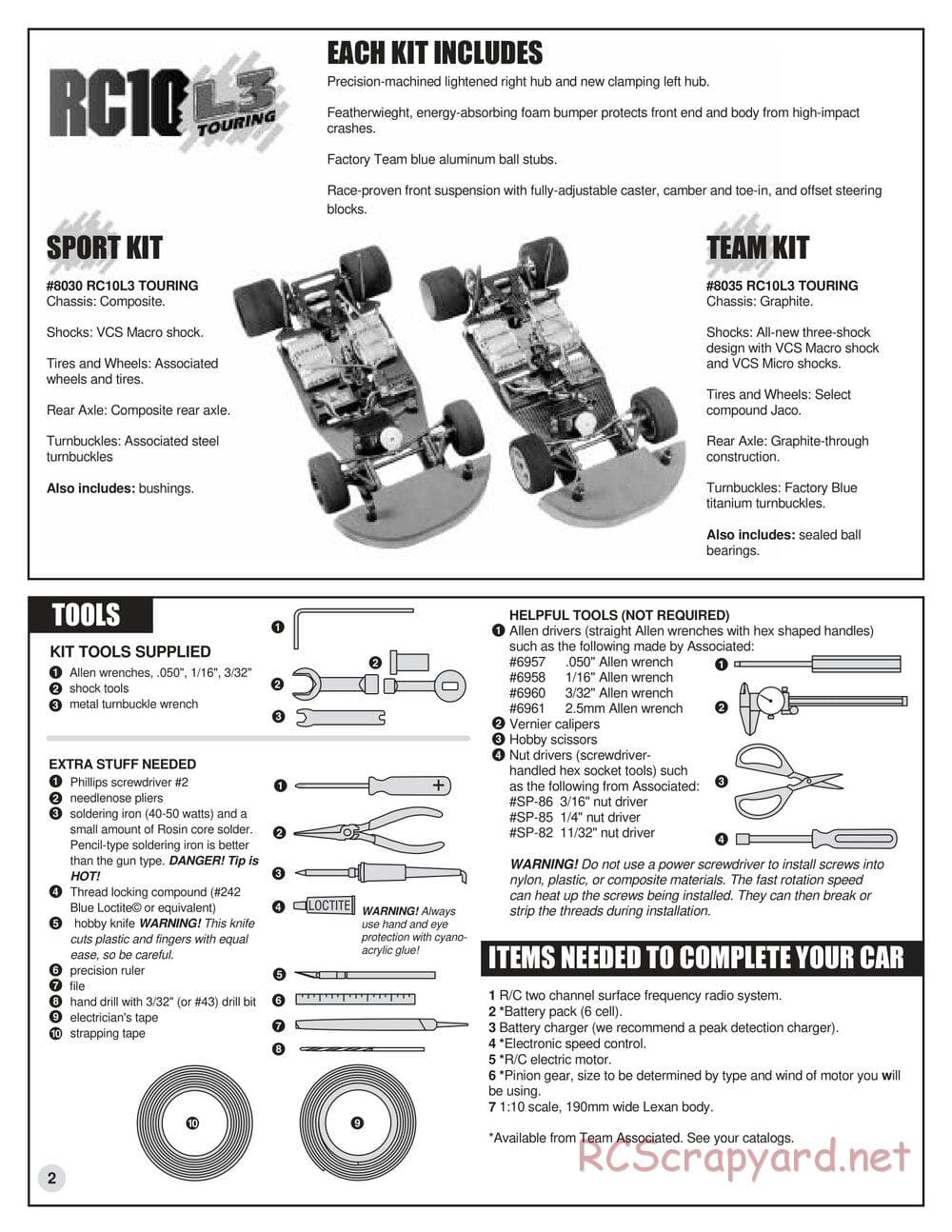 Team Associated - RC10L3 Touring - Manual - Page 2