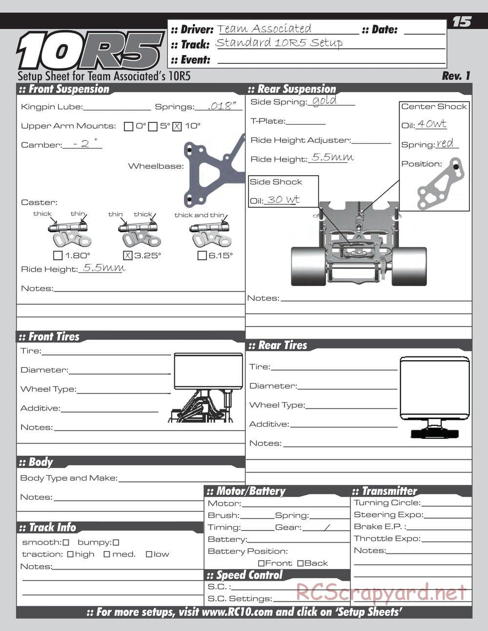 Team Associated - RC10R5 Factory Team - Manual - Page 15