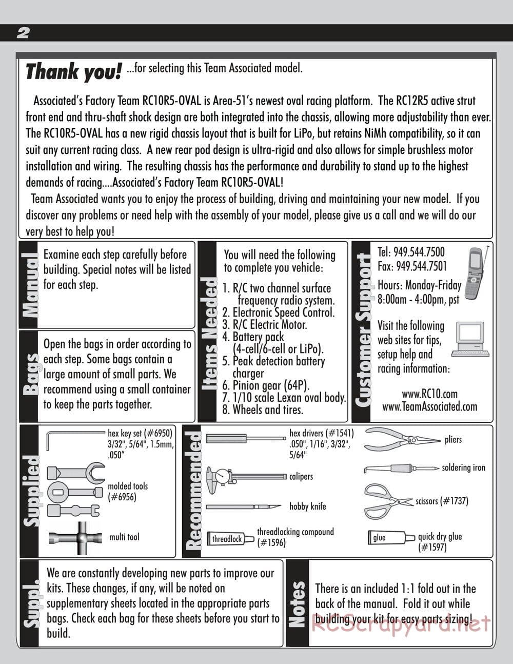 Team Associated - RC10R5 Oval Factory Team - Manual - Page 2