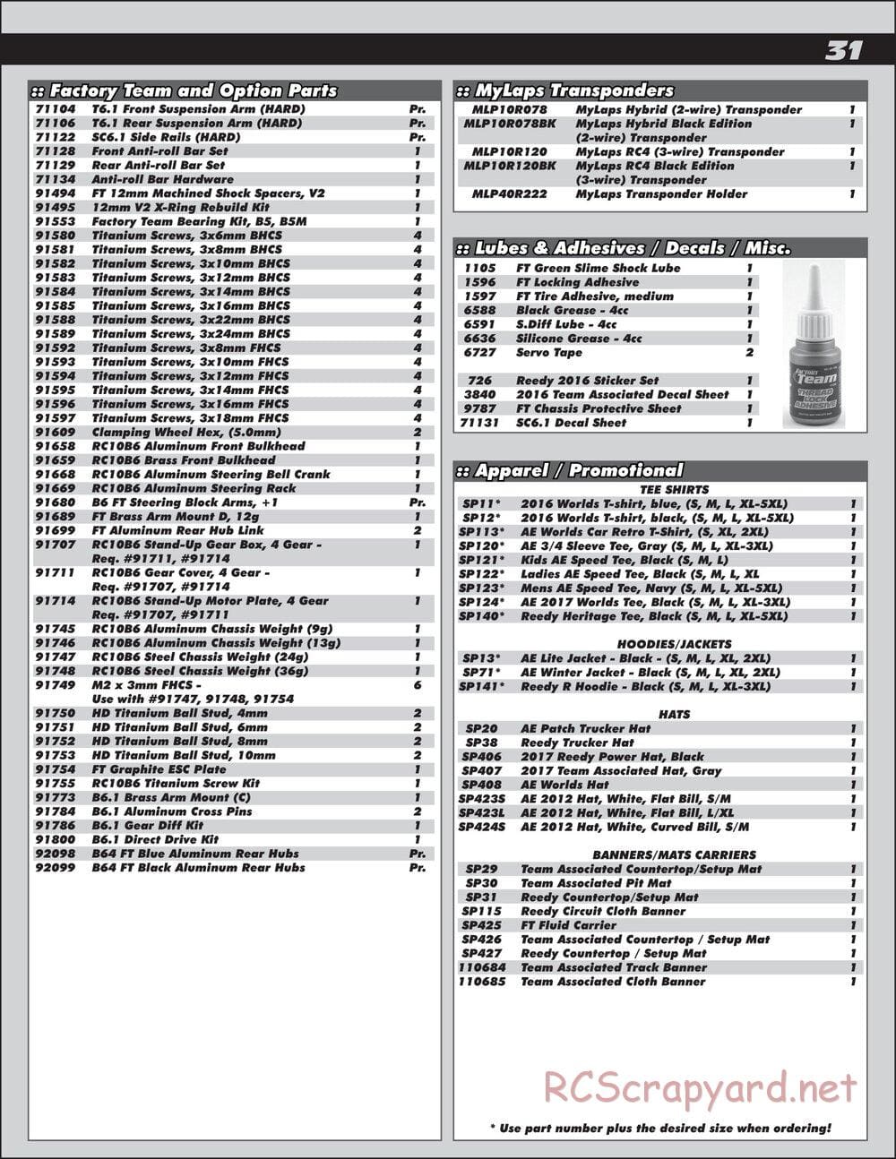 Team Associated - RC10 SC6.1 Team - Manual - Page 31